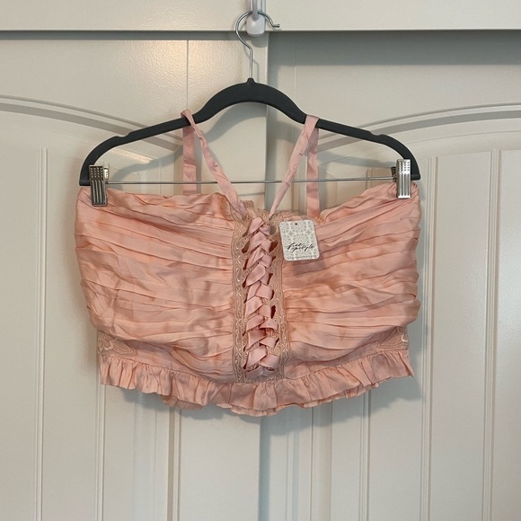 NWT Free People Aurelia Silky Corset Top ballet pink size XL - Picture 2 of 5